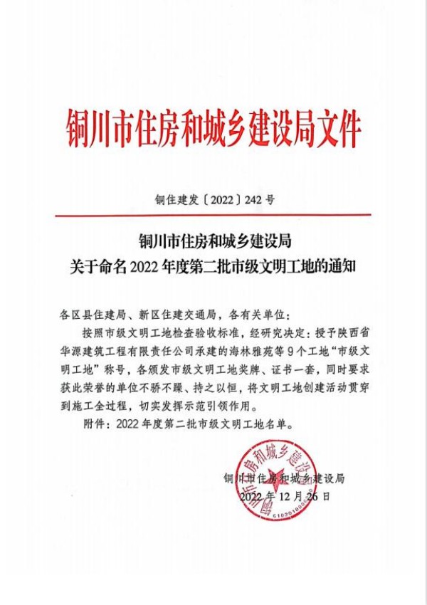 陜煤建設咸陽分公司承建的銅川福利院項目榮獲“市級文明工地”稱號