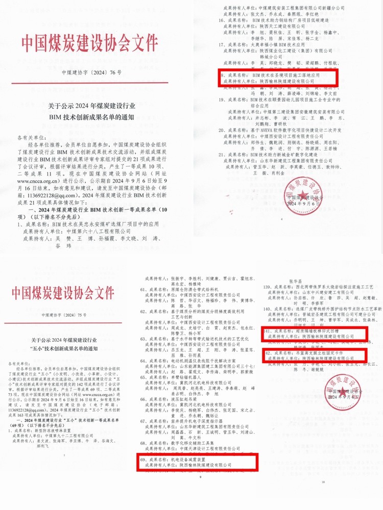 4項成果！陜煤建設榆林公司科技創新再創佳績