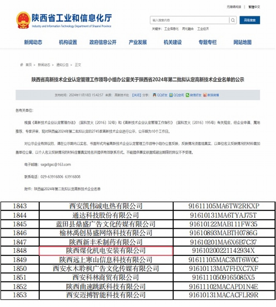 陜煤建設機電安裝公司順利通過高新技術企業再認定